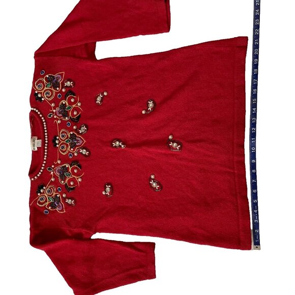 Vintage Victoria Jones Red Beaded Sweater Medium - Picture 1 of 12